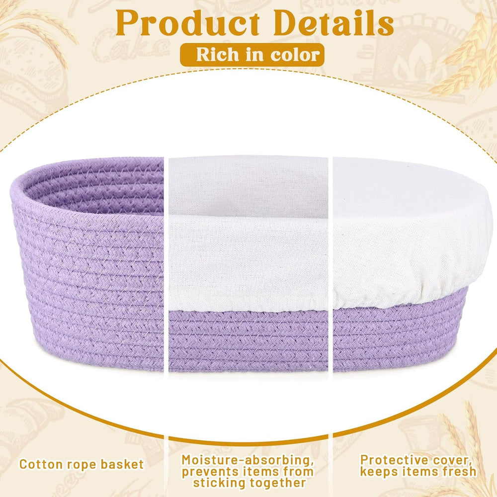 8 Pcs 10 Inch Bread Proofing Basket Set Cotton Rope Oval Banneton Basket Sour...