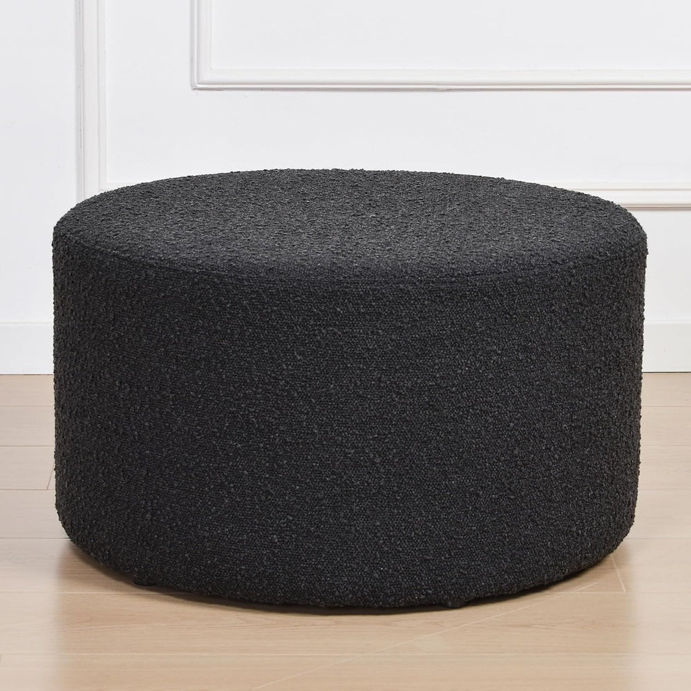 KINWELL Modern Round Boucle Ottoman (24" D x 24" W x 13" H)