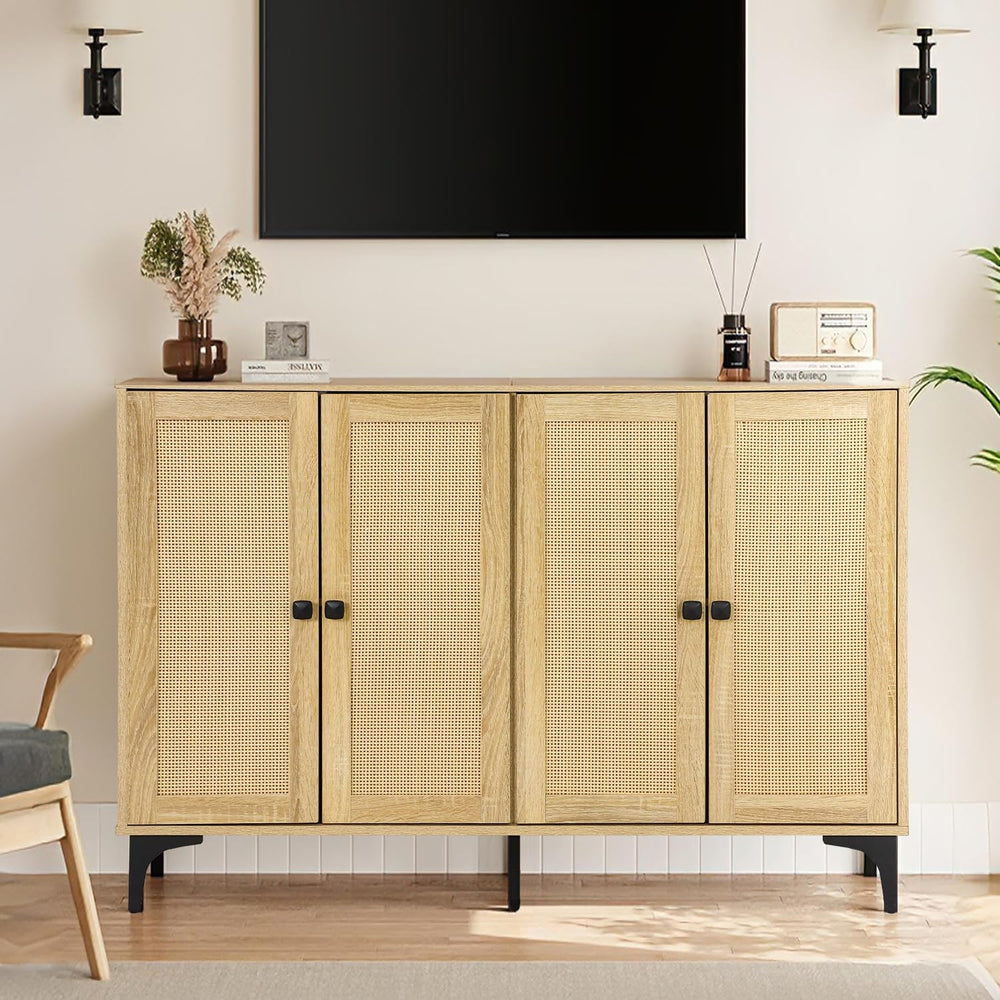 48" Sideboard Cabinet with Natural Rattan Doors
