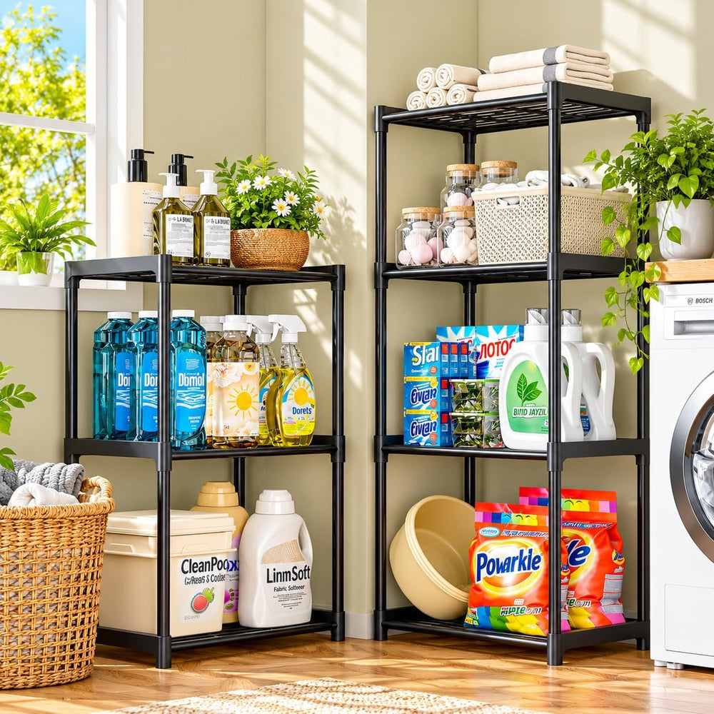 4-Tier Small Lightweight Storage Shelves with Plastic Connectors – Metal Shel...