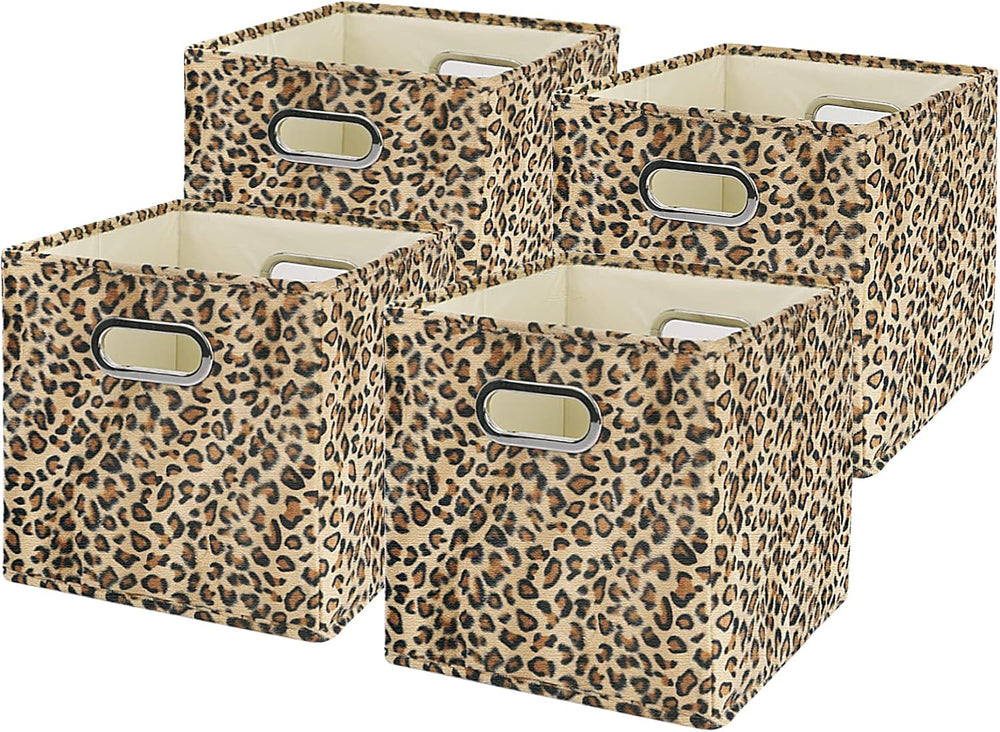 ANMINY Leopard Cheetah Print Storage Cubes Bins, Velvet, Brown, 11Inch 4PCS
