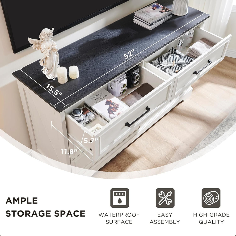 ACCOHOHO 52" Wide Farmhouse 6 Drawer Dresser for Bedroom, Off White
