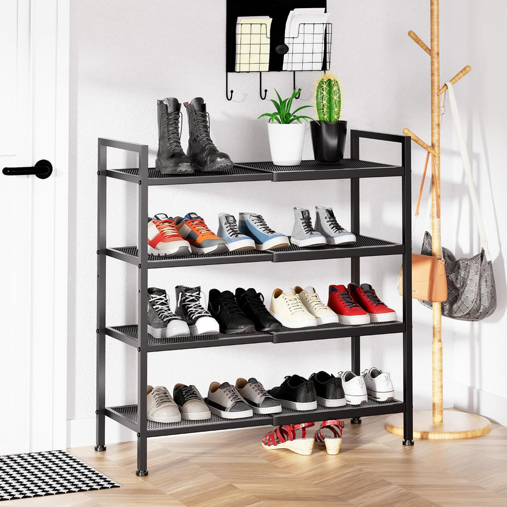 Expandable Shoe Rack for Closet, Entryway, Shoe Storage, 4-Tier, Black