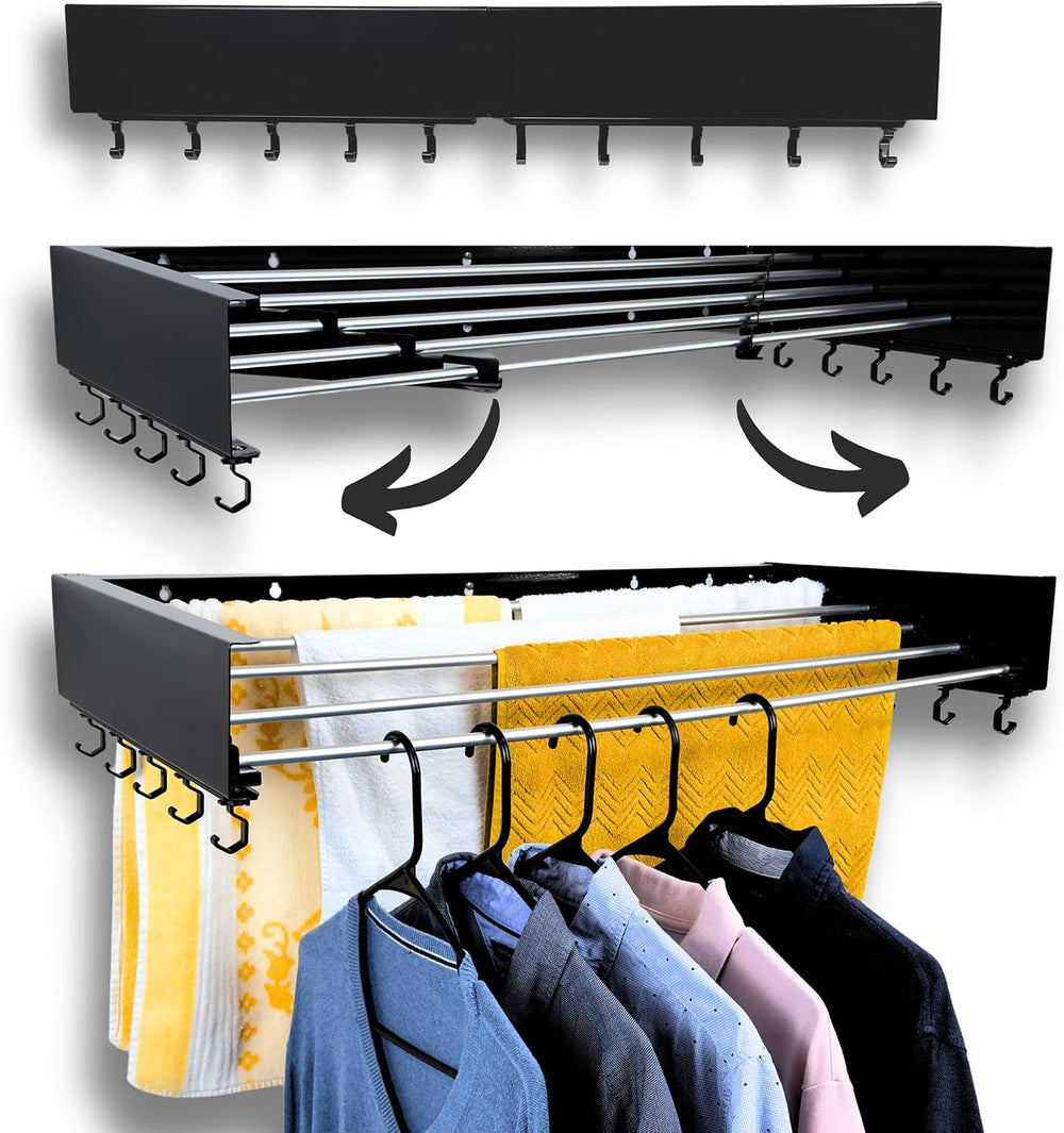 Foldable Wall Mounted Drying Rack - 31.5” Wide, 13.2 Ft Drying Space, 5 Alumi...