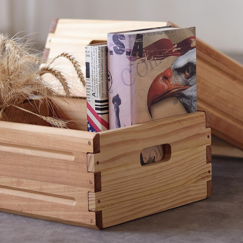 4 Pack Wooden Storage Bins of 16"x12"x6.25".Durable Open Solid...