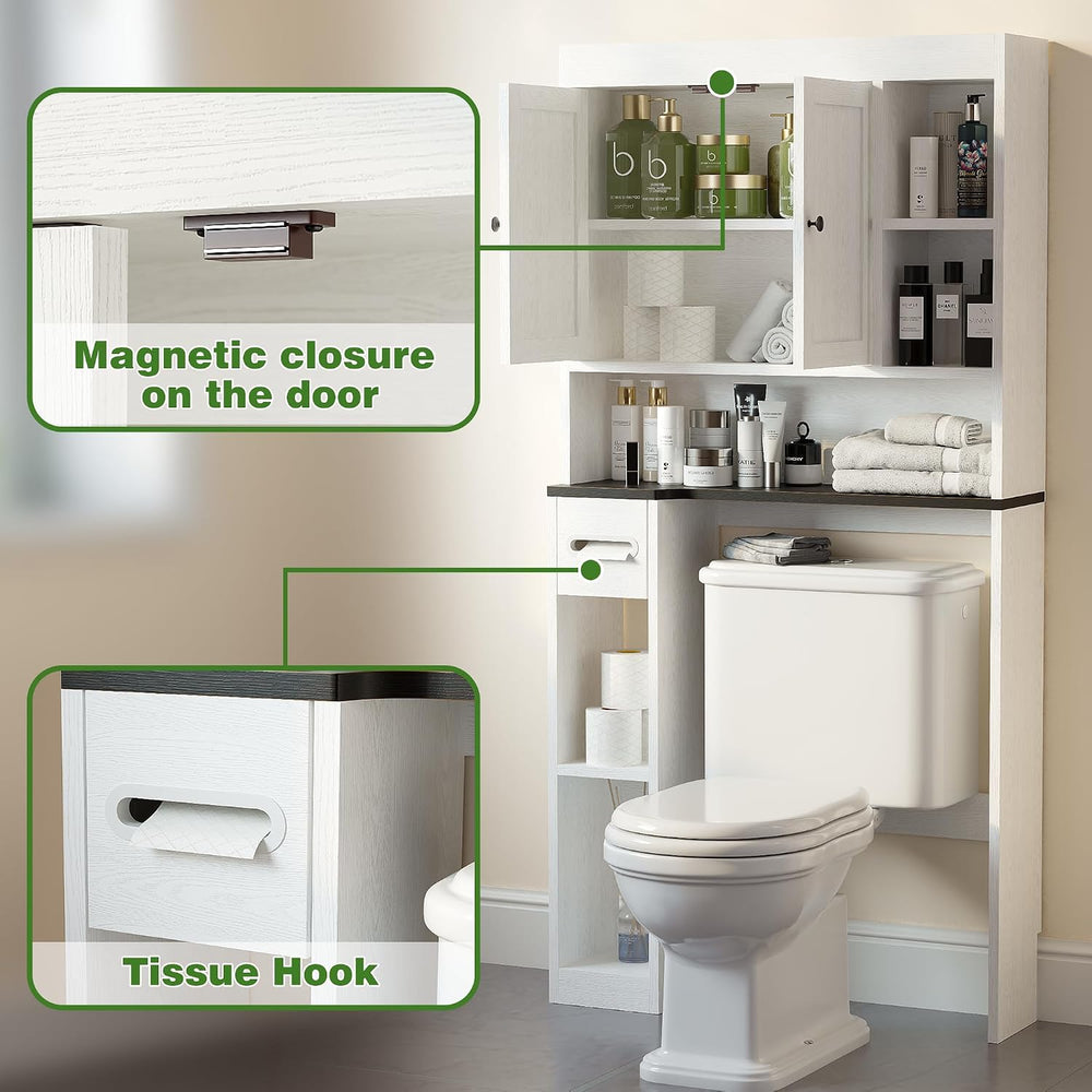 Over The Toilet Storage Cabinet with 7 Shelves, Imitation Walnut Grain Above ...