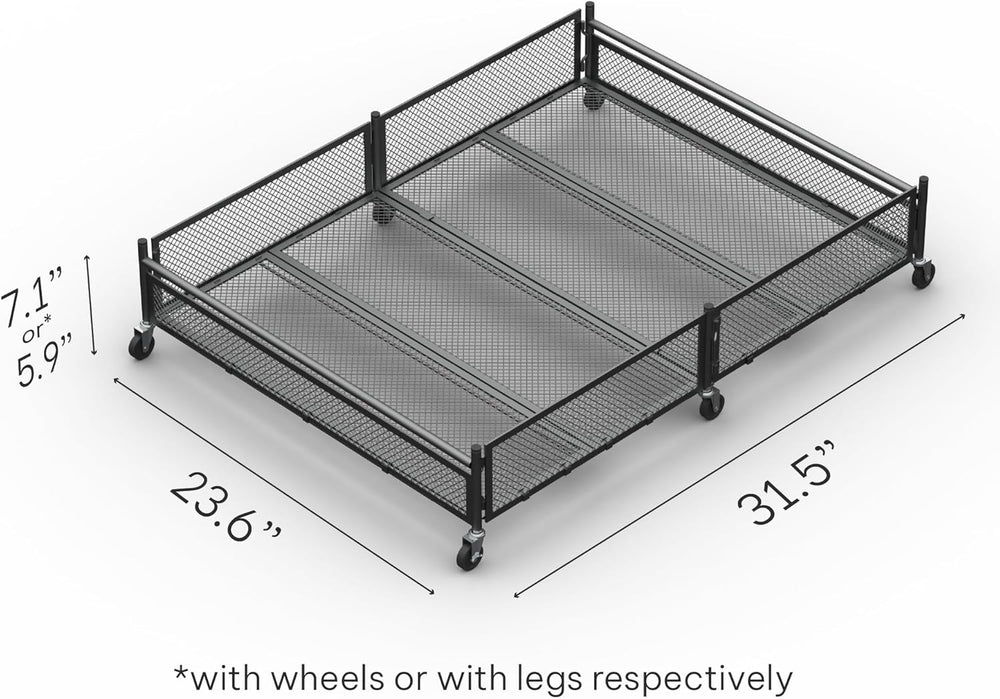 Under Bed Storage with Wheels, Large 65L, Heavy Duty Metal, Holds 70lb