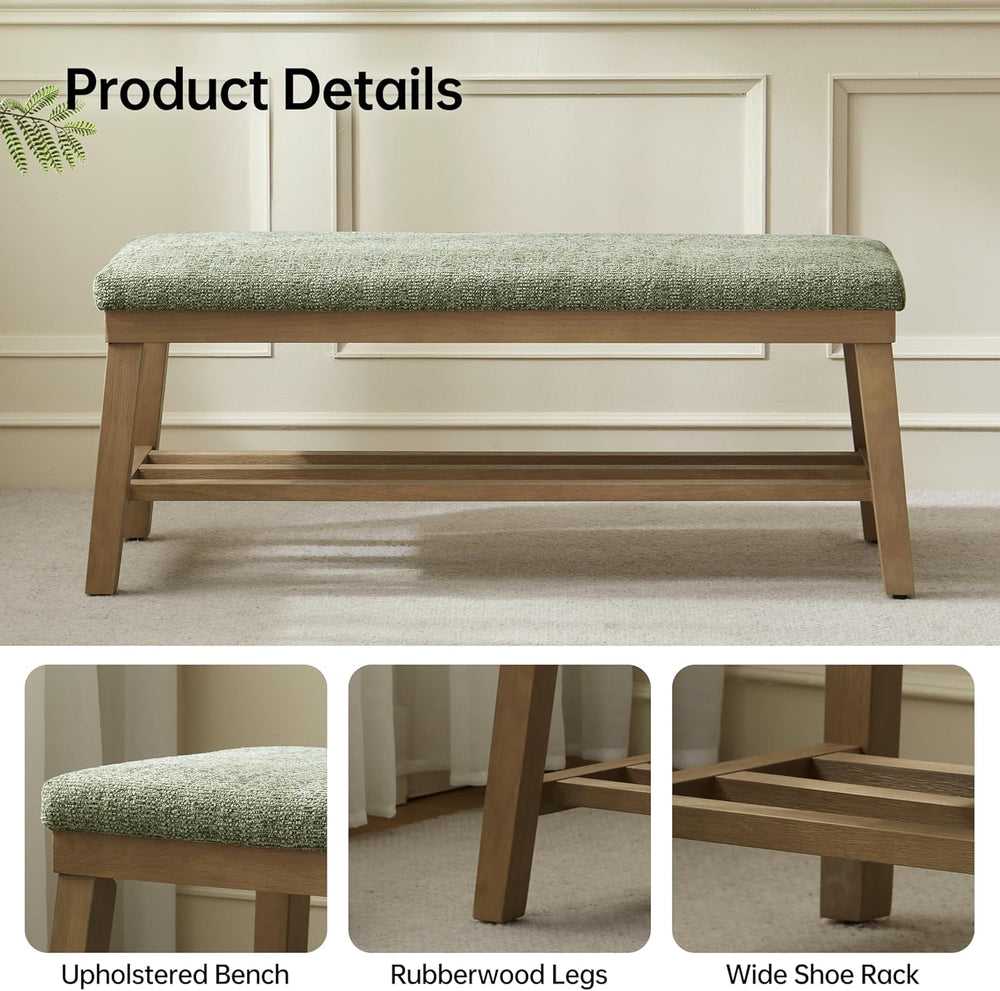 VKNOW Entryway Bench, Storage Shoe Bench with Rubberwood Legs, Green