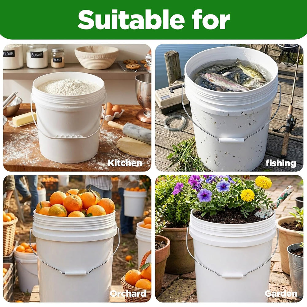 METAPACK 5 Gallon Bucket with Lid, Food Grade BPA Free Plastic, Heavy Duty wi...