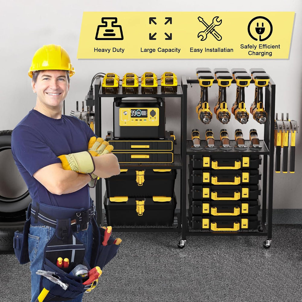 6-Tier Large Power Tool Organizer Cart with Charging Station, Heavy-Duty Gara...