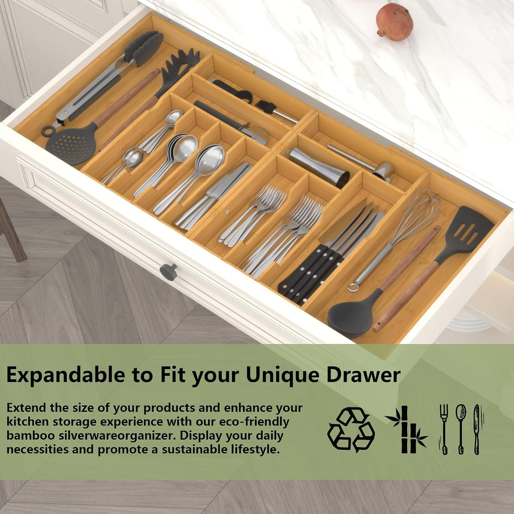 Suli Extra Large Silverware Drawer Organizer,Expandable 22in to 37in,Bamboo