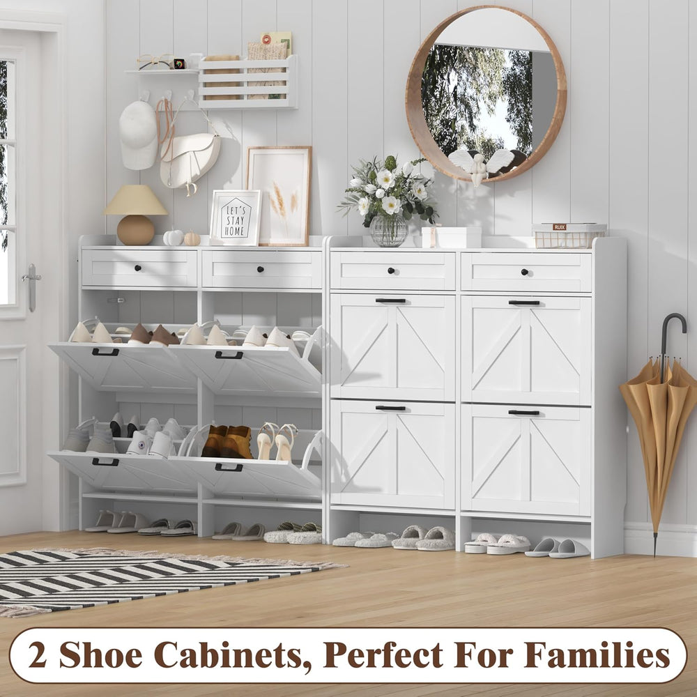 Thacuok Shoe Cabinet with 4 Flip Drawers & 2 Storage Drawers, Rustic Farm...