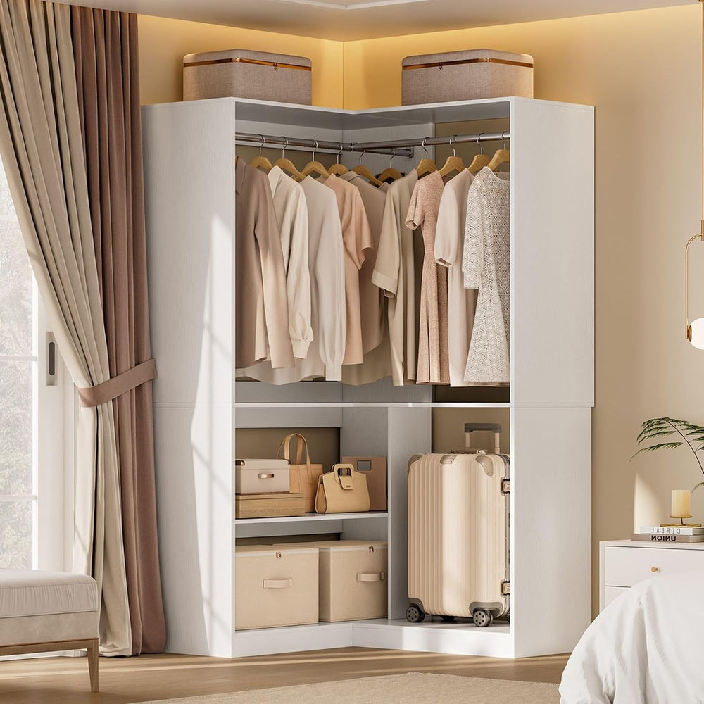 ONBRILL W5 Corner Closet System with Chrome-Plated Hanging Rods & Shelves