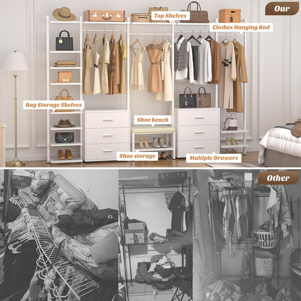 Aheaplus Wall Mounted Closet System, Closet Organizer with 6-Drawers, White