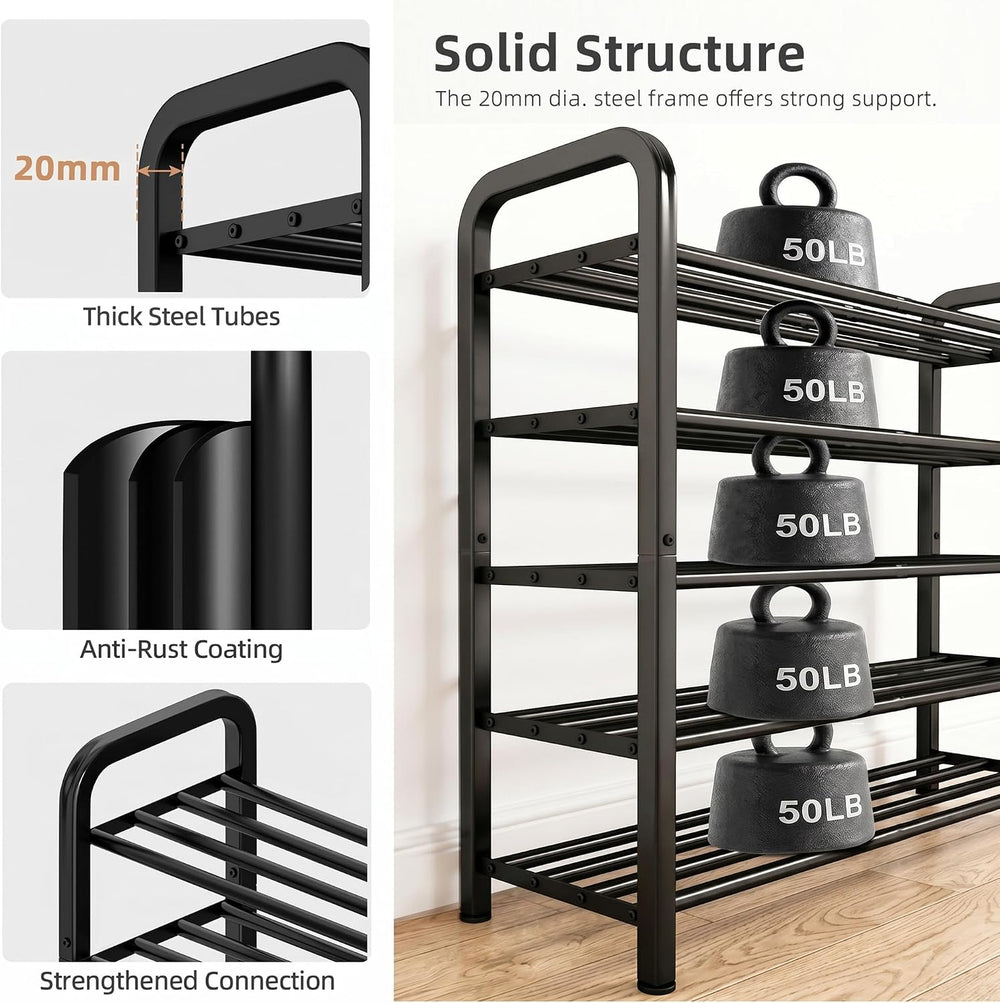 STORAGE MANIAC 5-Tier Expandable Shoe Rack, 20 Pairs Adjustable Shoe Shelf fo...