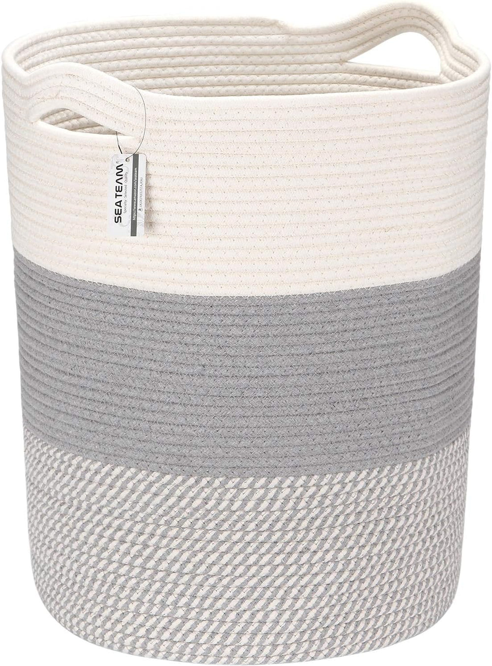 Sea Team Large Woven Cotton Rope Laundry Basket with Handles, 20 x 14 in
