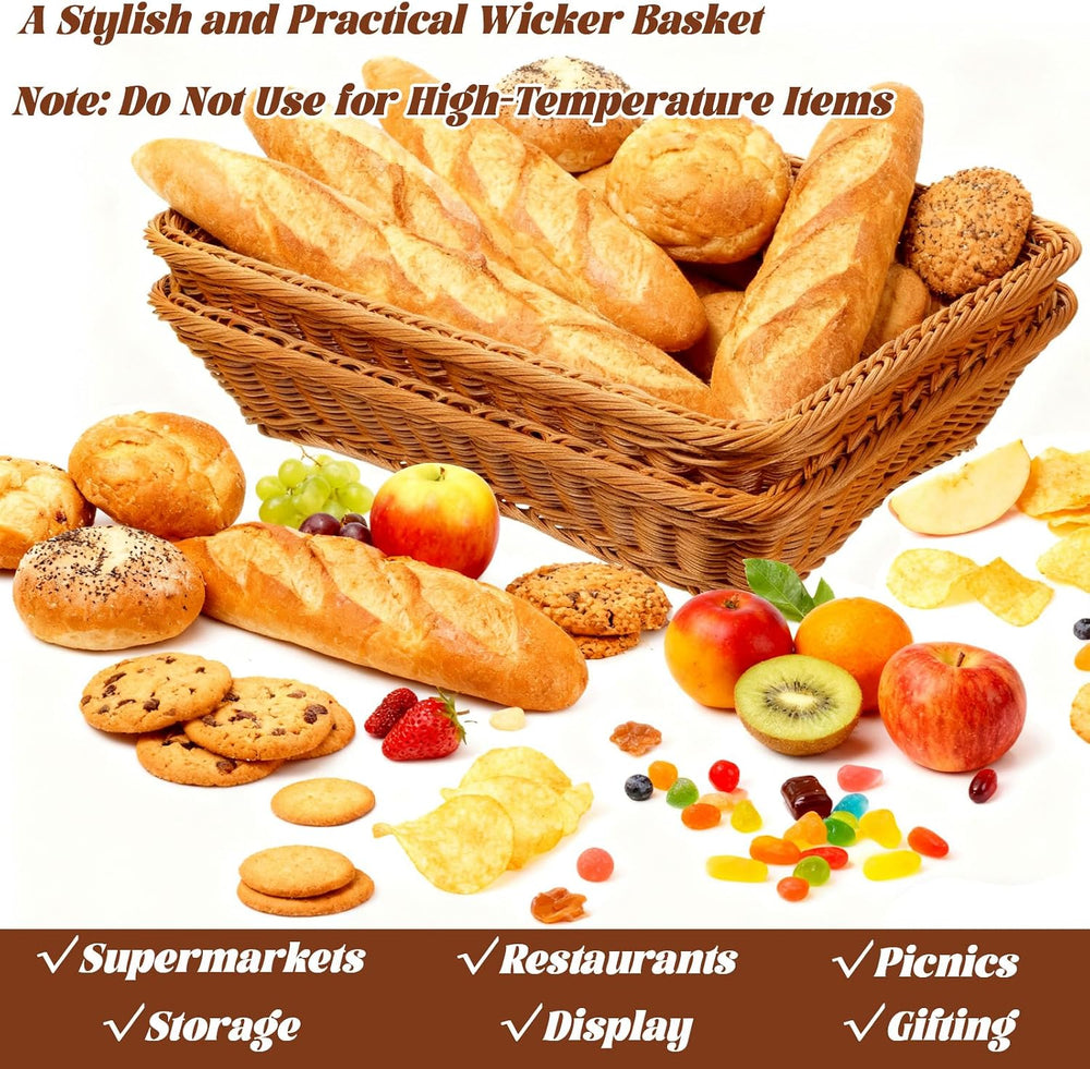 3 Pack Wicker Bread Baskets for Serving 15.8" Large Rattan Tray for Food