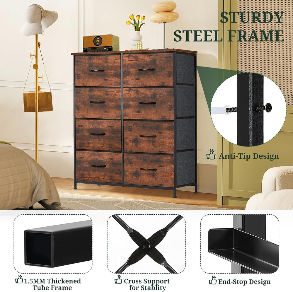 8-Drawer Dresser for Bedroom, Anti-Tip Tall Storage Organizer
