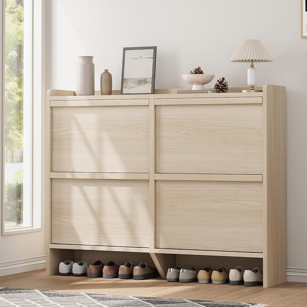 Shoe Cabinet for Entryway, Hidden Shoe Organizer with 4 Flip Drawers, Freesta...