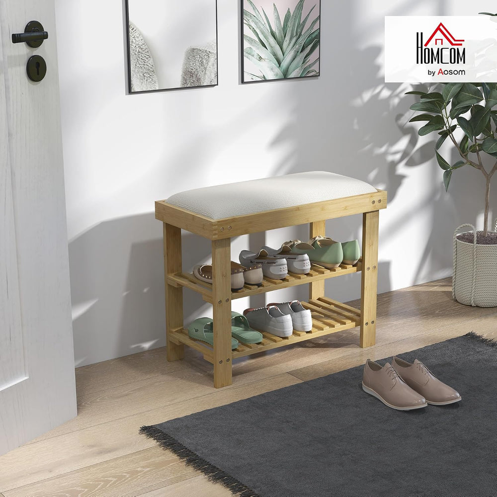 HOMCOM Small Bamboo Shoe Bench 3-Tier Storage 23.6" x 11.4" x 19.3&...