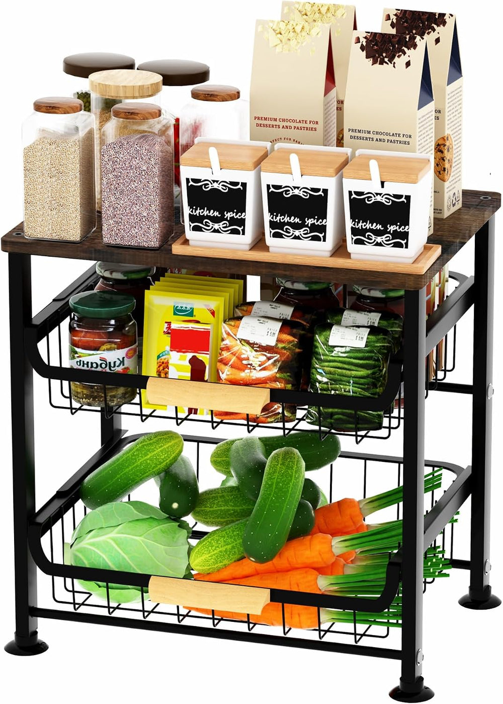Fruit Vegetable Basket for Kitchen,3 Tier Pantry Organizers and Storage,Snack...