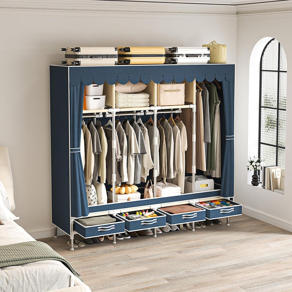 Portable Wardrobe with 4 Drawers and 3 Shelves, 67 Inch Large Capacity Freest...