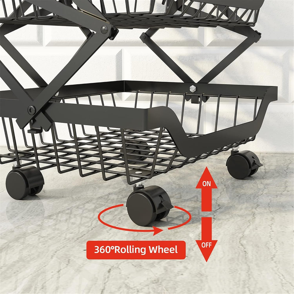 4-Tier Rolling Pantry Floor Organizer with Wheels, Foldable Fruit Vegetable S...