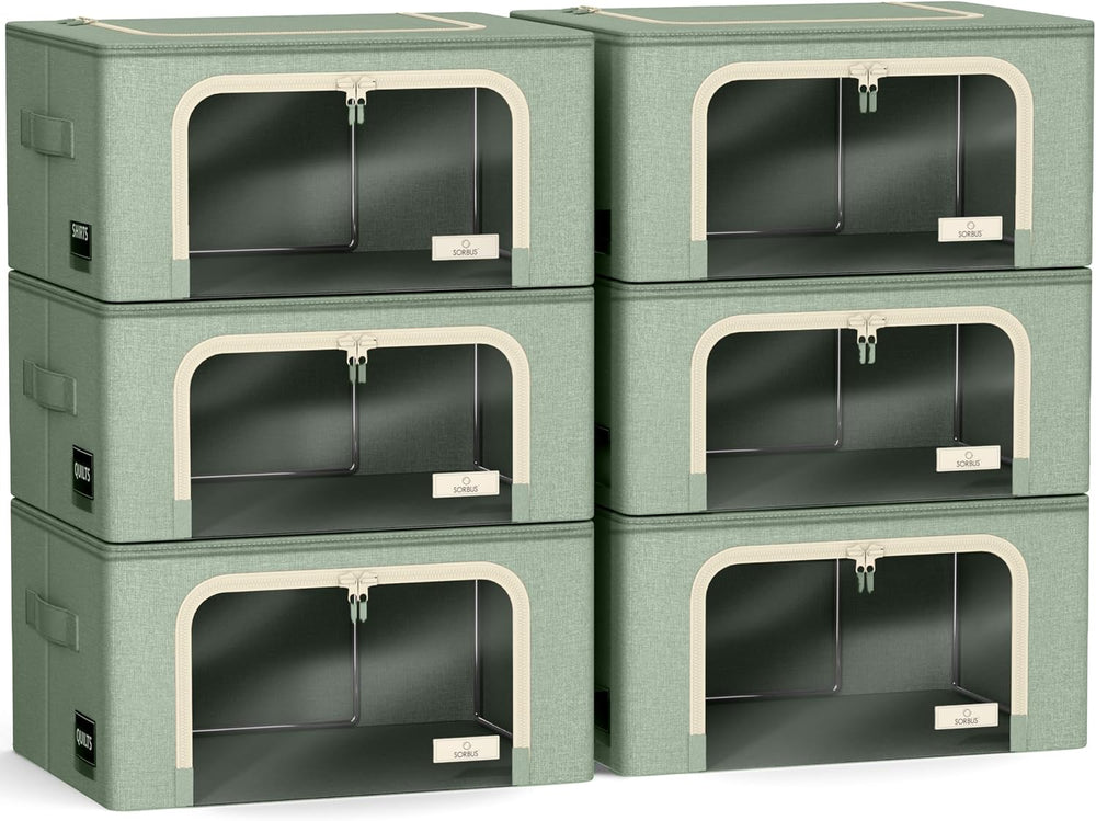 Sorbus Clothes Storage Bins, Clear Window & Handles (6 Pack, Teal)