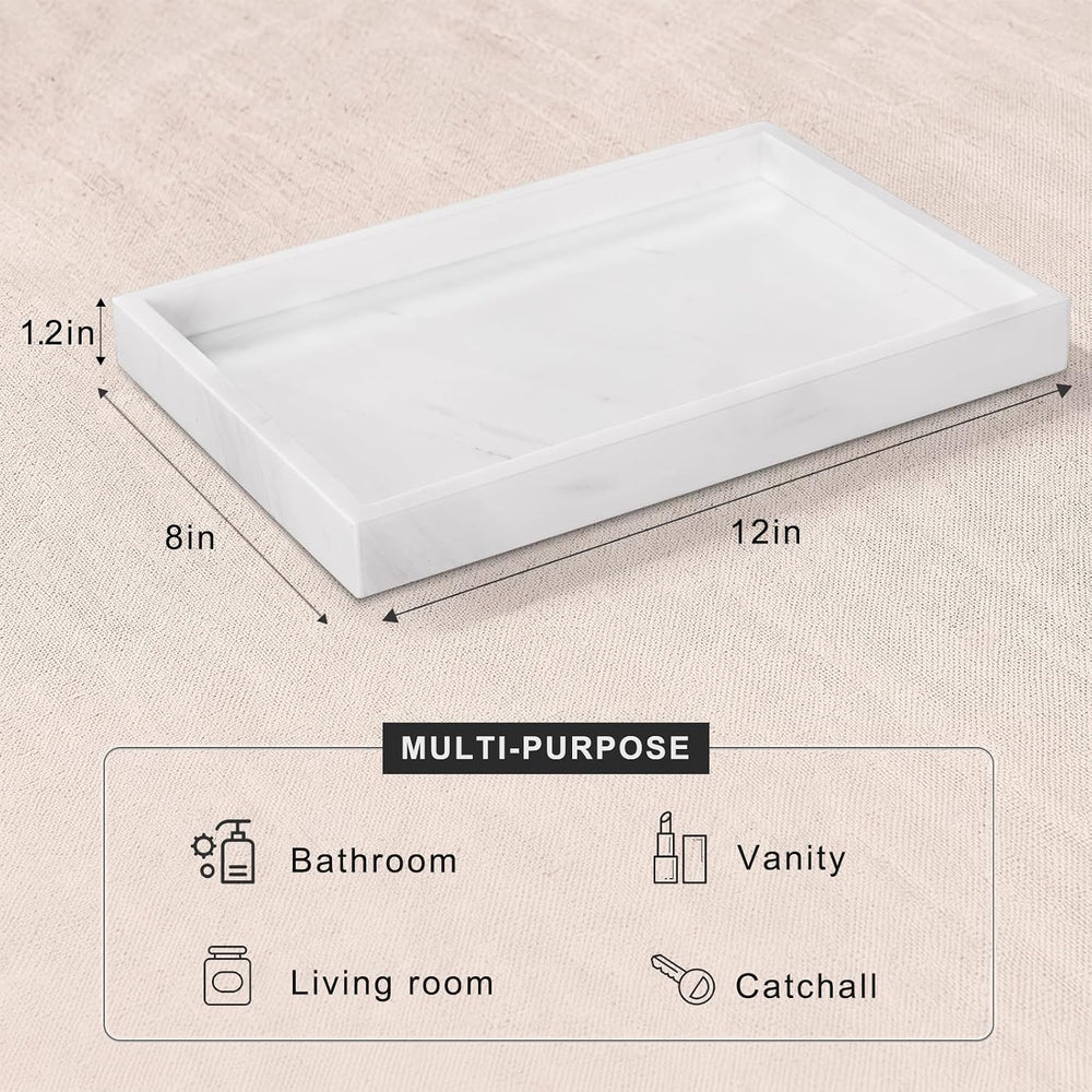 Bathroom Tray for Countertop, Marble Perfume Tray for Dresser Organizer, Marb...