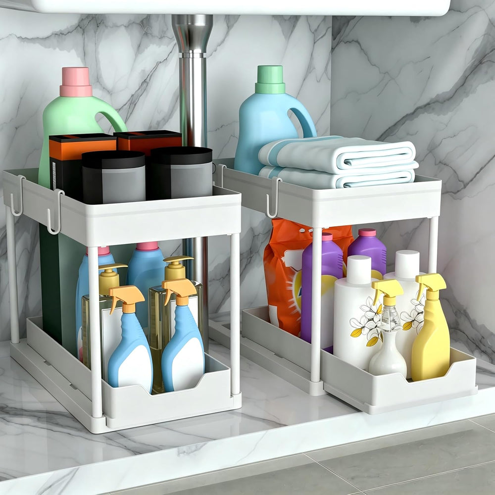 DEKAVA Cabinet, 2 Pack Under Sink Organizer, 2 Tier Sliding Bathroom Kitchen ...