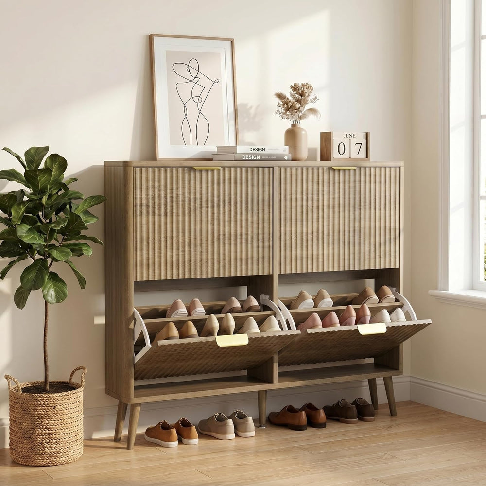 KIGOTY Narrow Shoe Storage Cabinet, Shoe Cabinet with 4 Flip Drawers, Freesta...