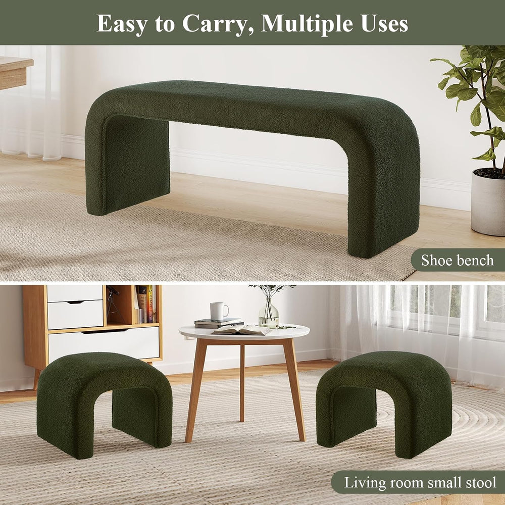 3-Piece Ottoman Bench Set, End of Bed Bench with 2 Foot Stools