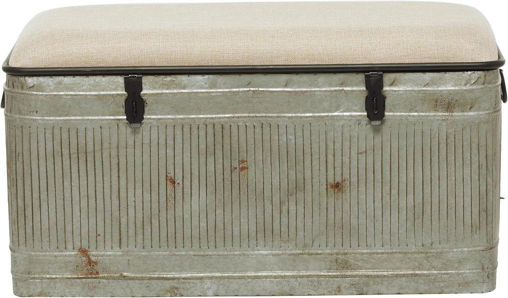 Deco 79 Metal Room Storage Bench Galvanized Entryway Bench with Cream Burlap ...