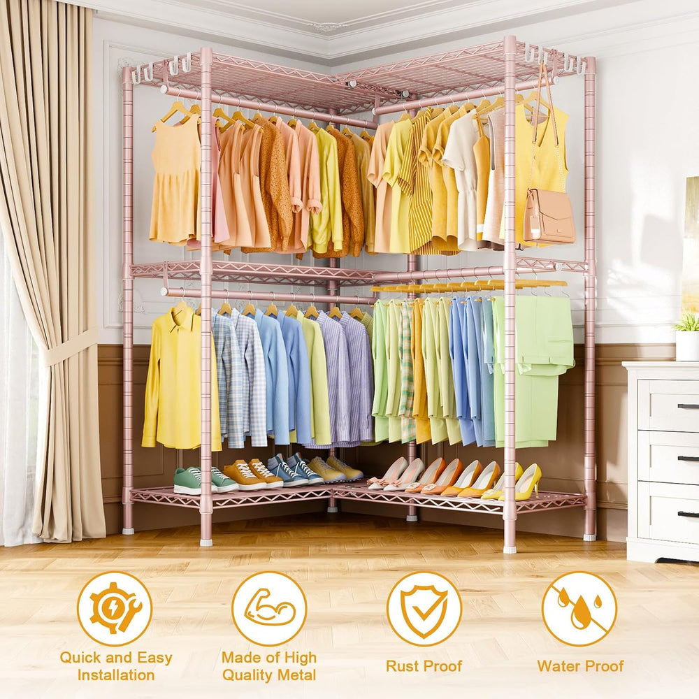 ULIFHOME E15 Garment Rack L Shaped Clothes Rack for Corner，Freestanding Cloth...