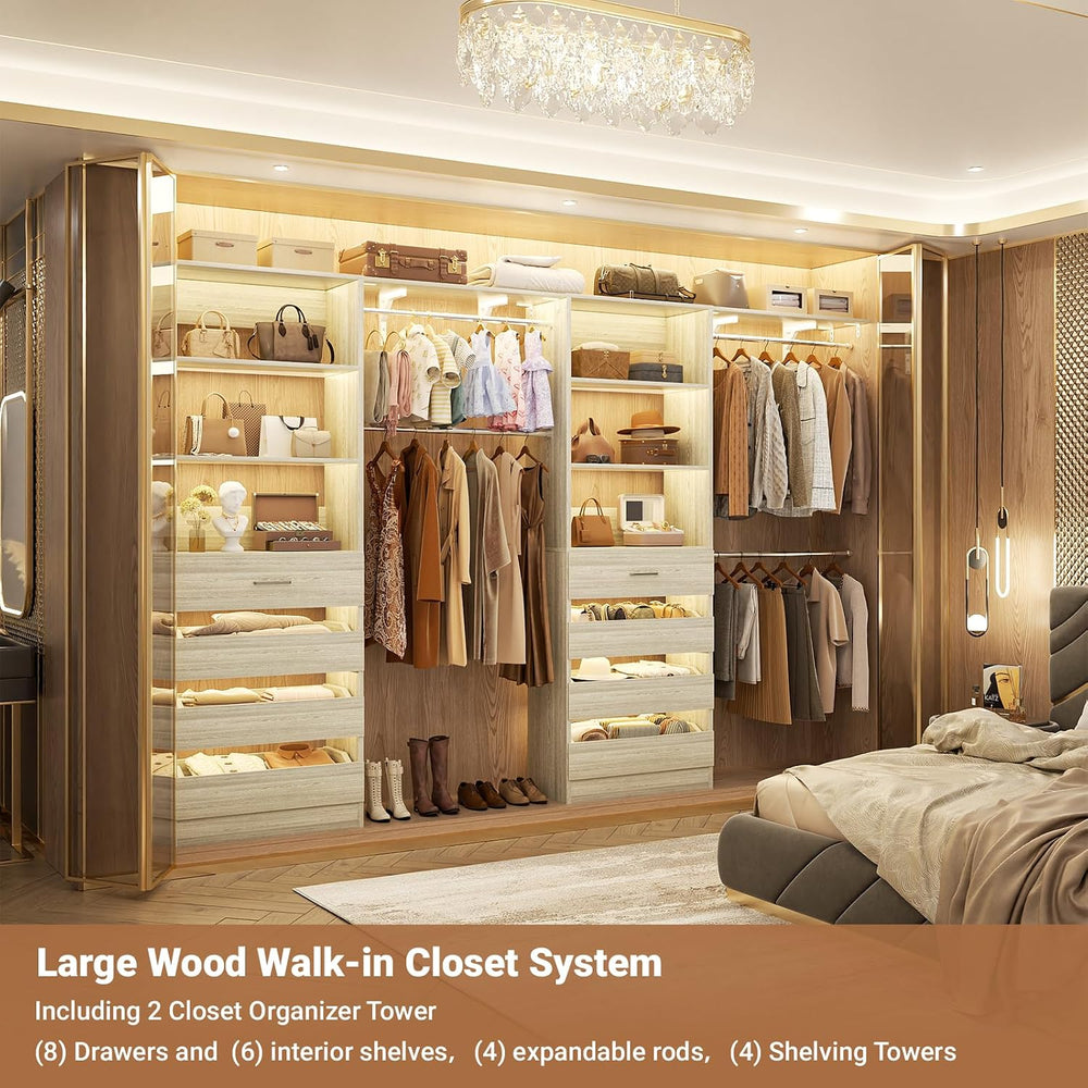Aheaplus Closet System, Wood Closet Organizer System with 8 Drawers &4 Rods