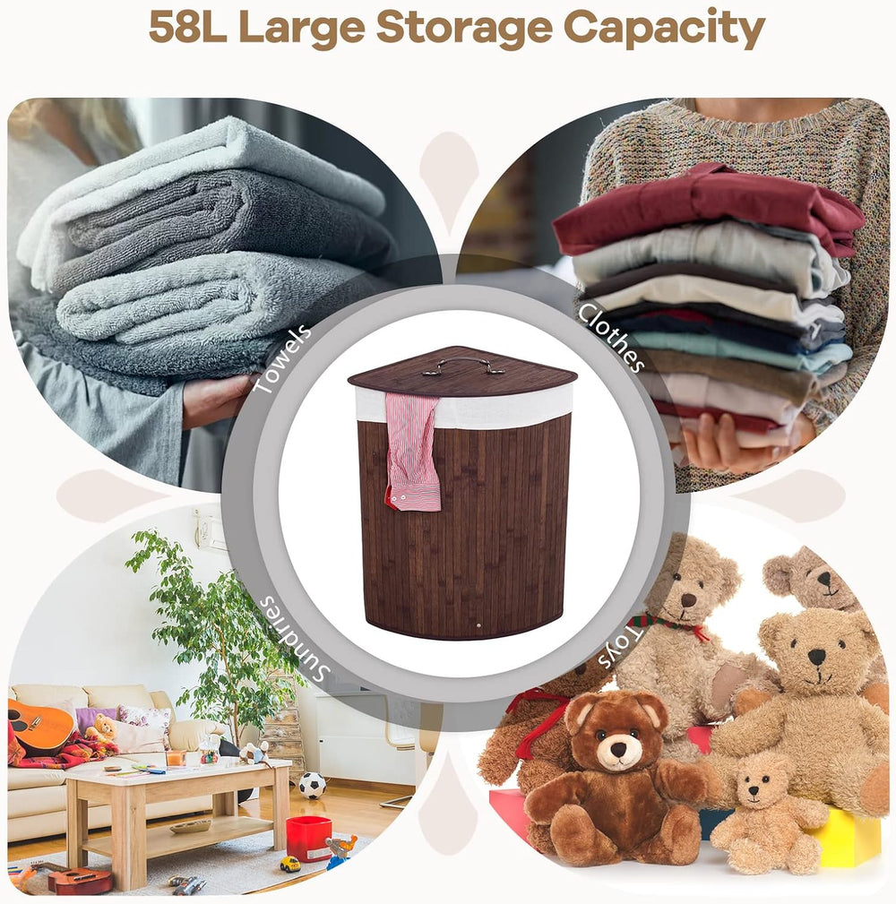 Julimoon Bamboo Laundry Hamper With Lid, Removable Liner and Handle - Clothes...