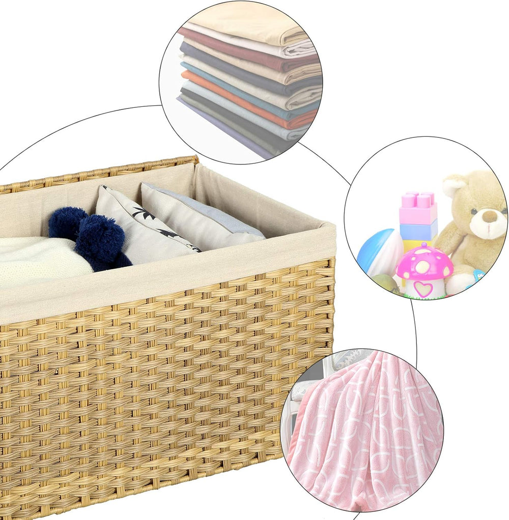 SONGMICS Woven Storage Basket with Lid, 17.2 Gallon (65L), Foldable