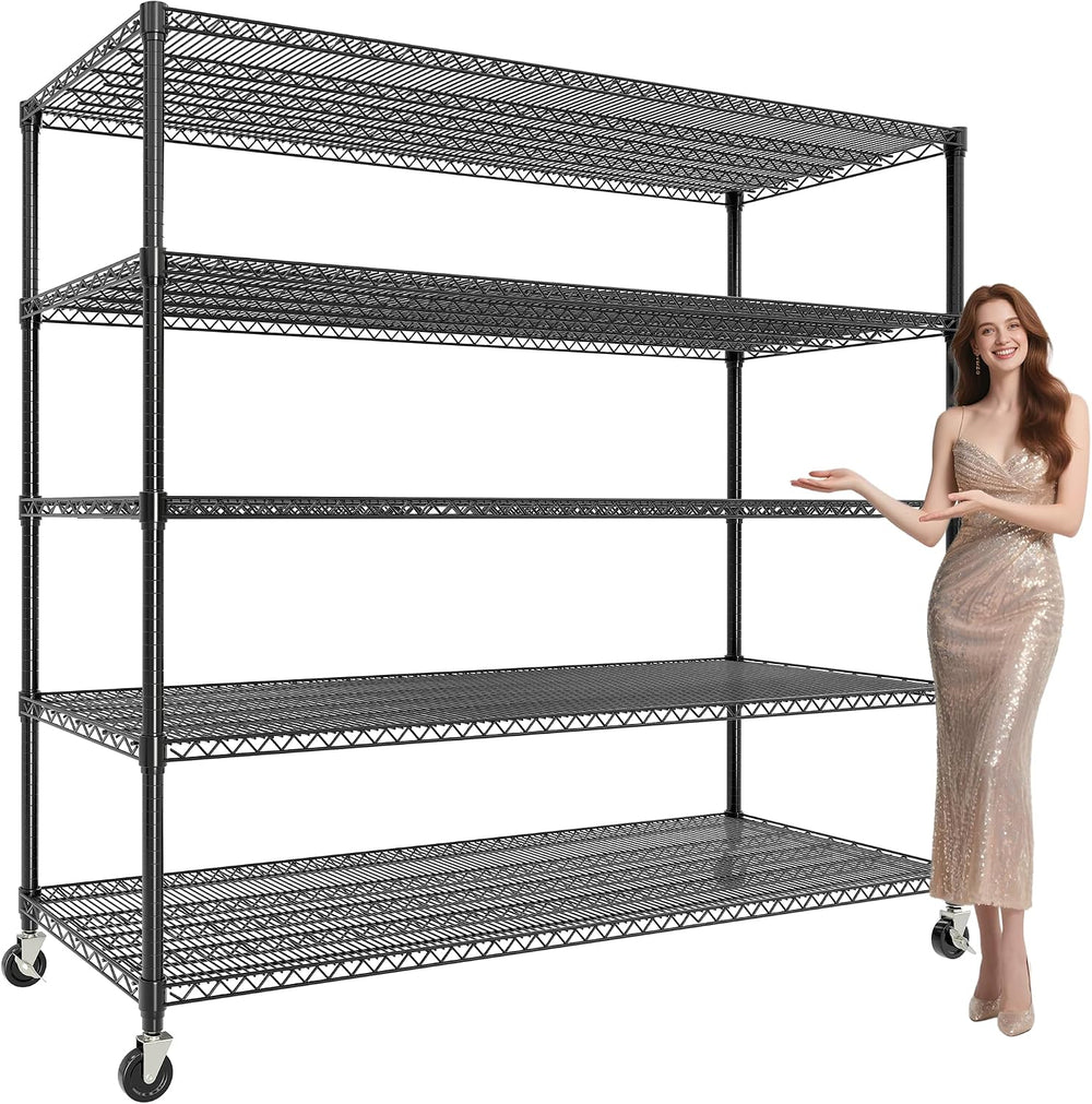 Garvee 3300LBS 5 Tier Metal Shelving with Wheels,82"H Storage Shelves,Black