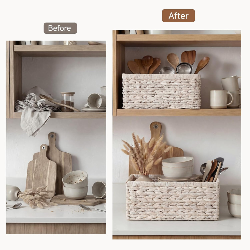 StorageWorks Large Wicker Baskets for Storage, White Wicker Baskets, 2-Pack