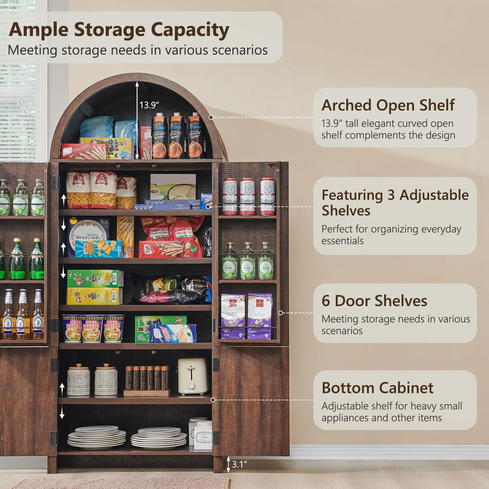 IFBUY 71" Tall Arched Bathroom Storage Cabinet, Modern Fluted Design, Brown