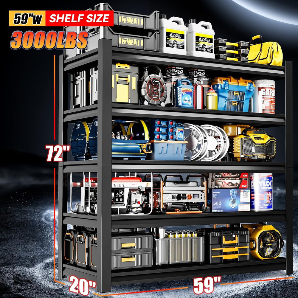 Set of 4 Garage Shelving,5-Tier Heavy Duty Shelving Unit,3000LBS Adjustable M...