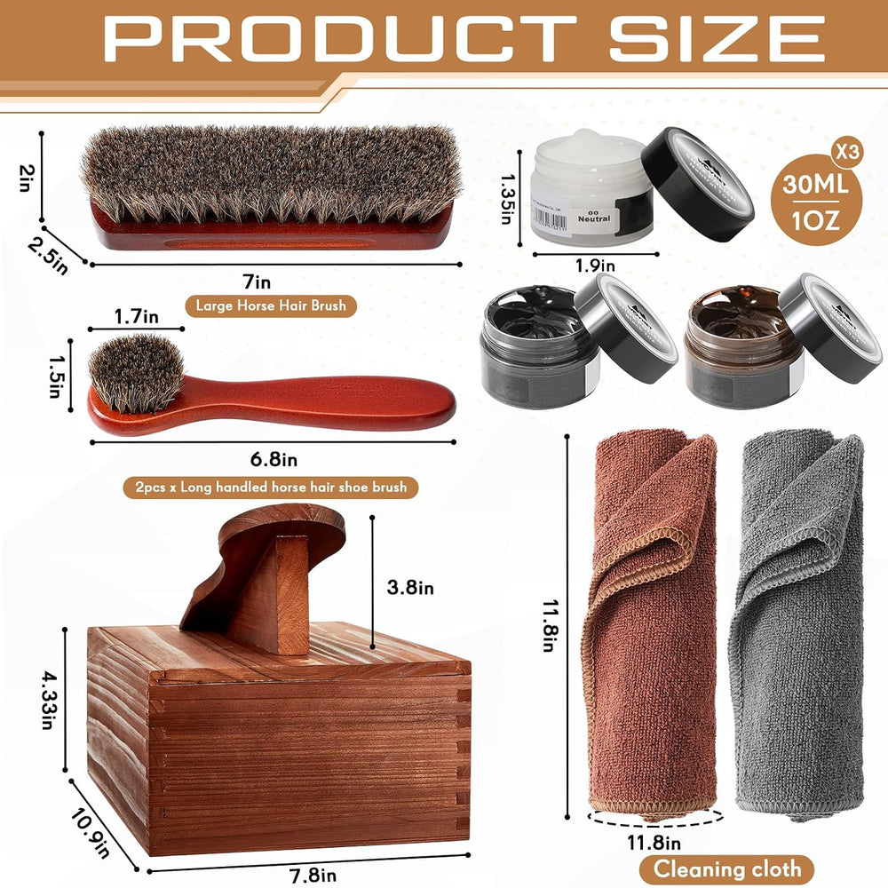 9 Pcs Shoe Shine Valet Box Including 1 Wooden Storage Box, 3 Colors Shoe Crea...