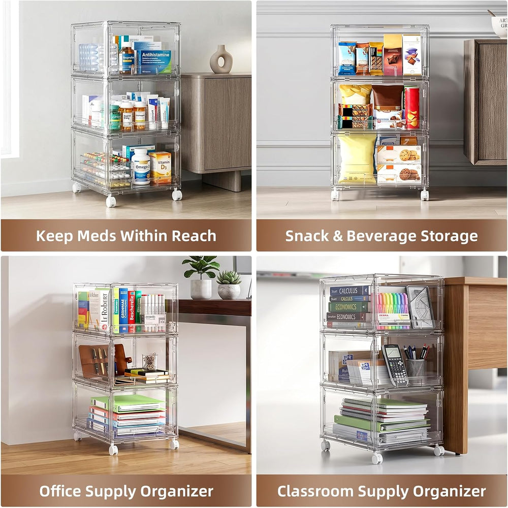 Large Clear Storage 3 Drawer Organizer with Wheels for Closet