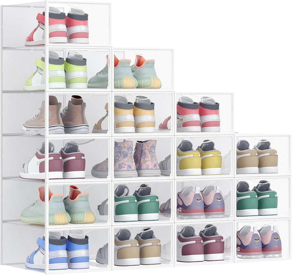 SONGMICS Shoe Boxes, Stackable Sneaker Containers for Closet, 18 Pack