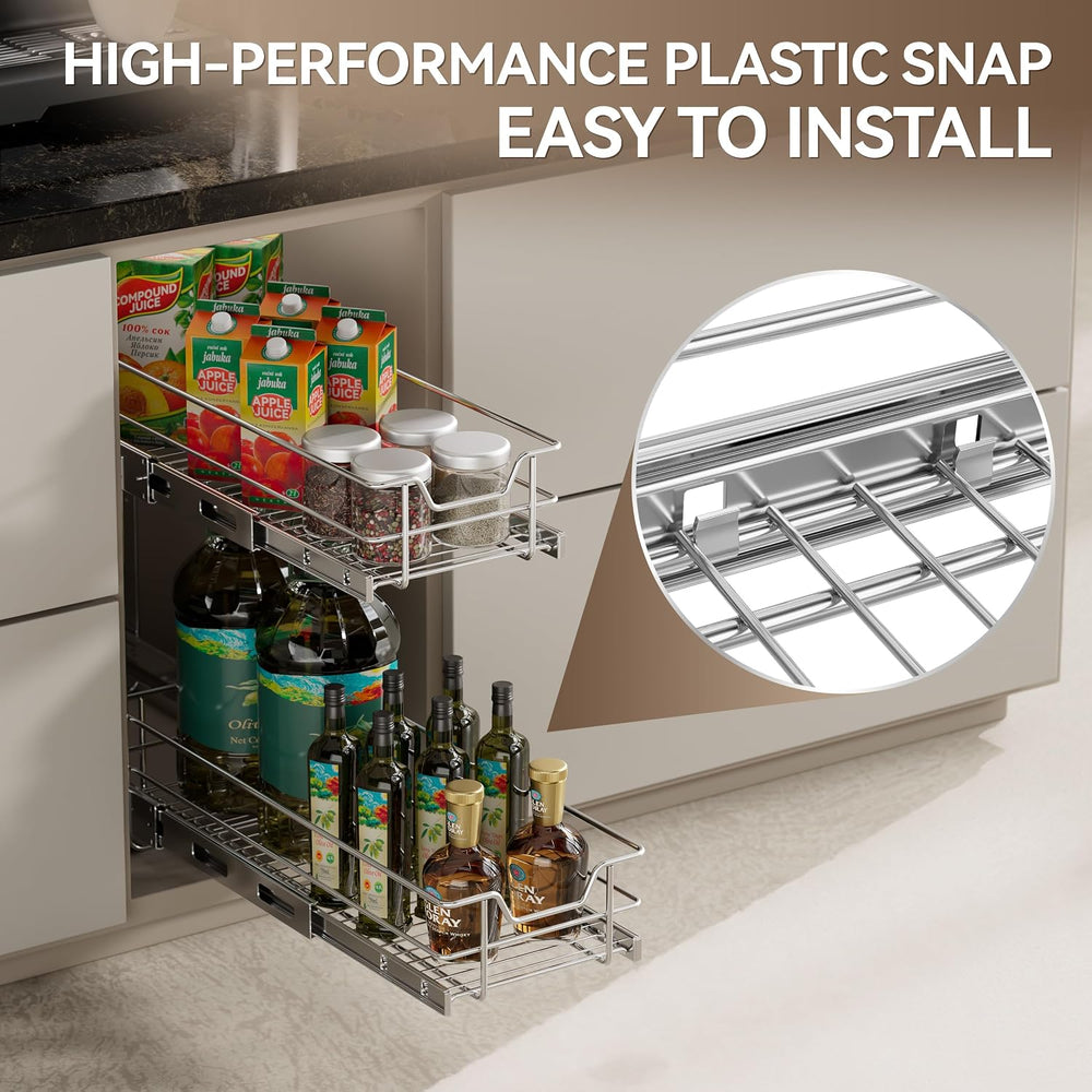 2 Tier Pull Out Cabinet Organizer 15" W X 17" D, Chromed, Full Slid...
