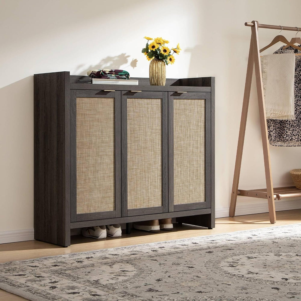 SICOTAS Shoe Storage Cabinet Set of 2, Rattan Large Tall Shoe Cabinet
