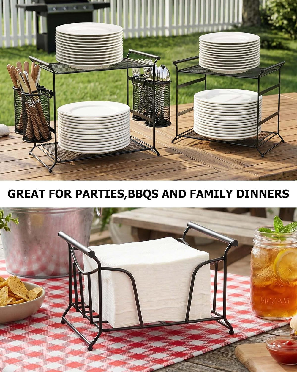 HULISEN 3-Tier Buffet Caddy, 7-Piece Paper Plate & Utensil Holder for Party