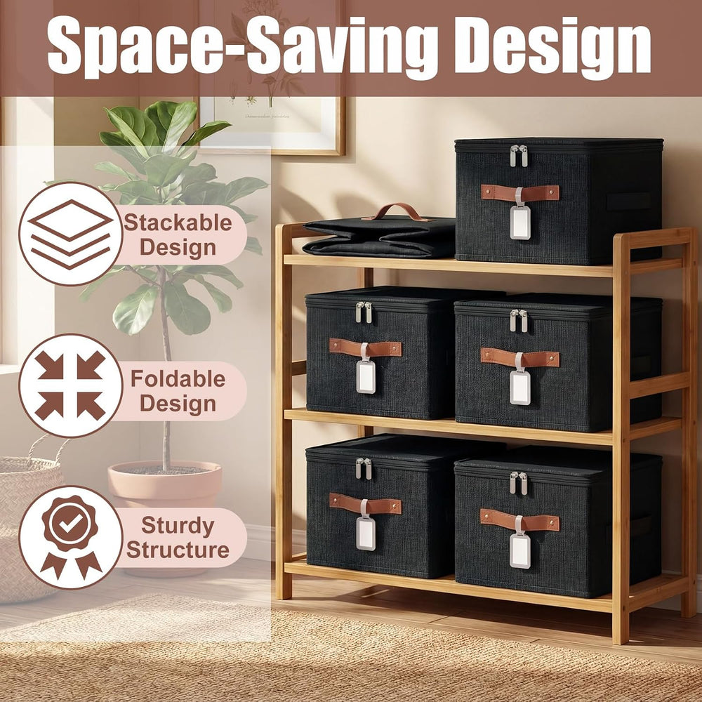6 Pack Fabric Closet Storage Bins with Lids, 10×8×7 in, Black