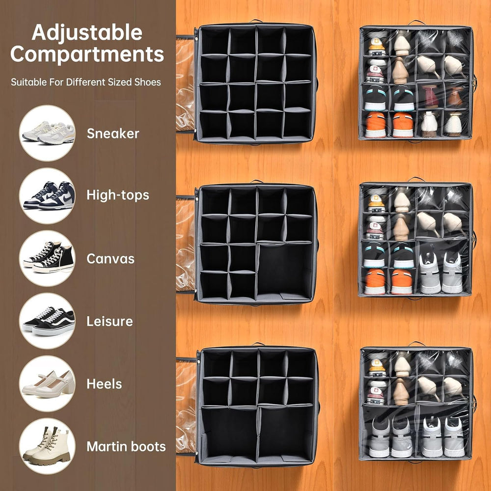INSTY 2 Pack Shoe Organizer for Closet, Fits up to 32 Pairs, Adjustable Divid...