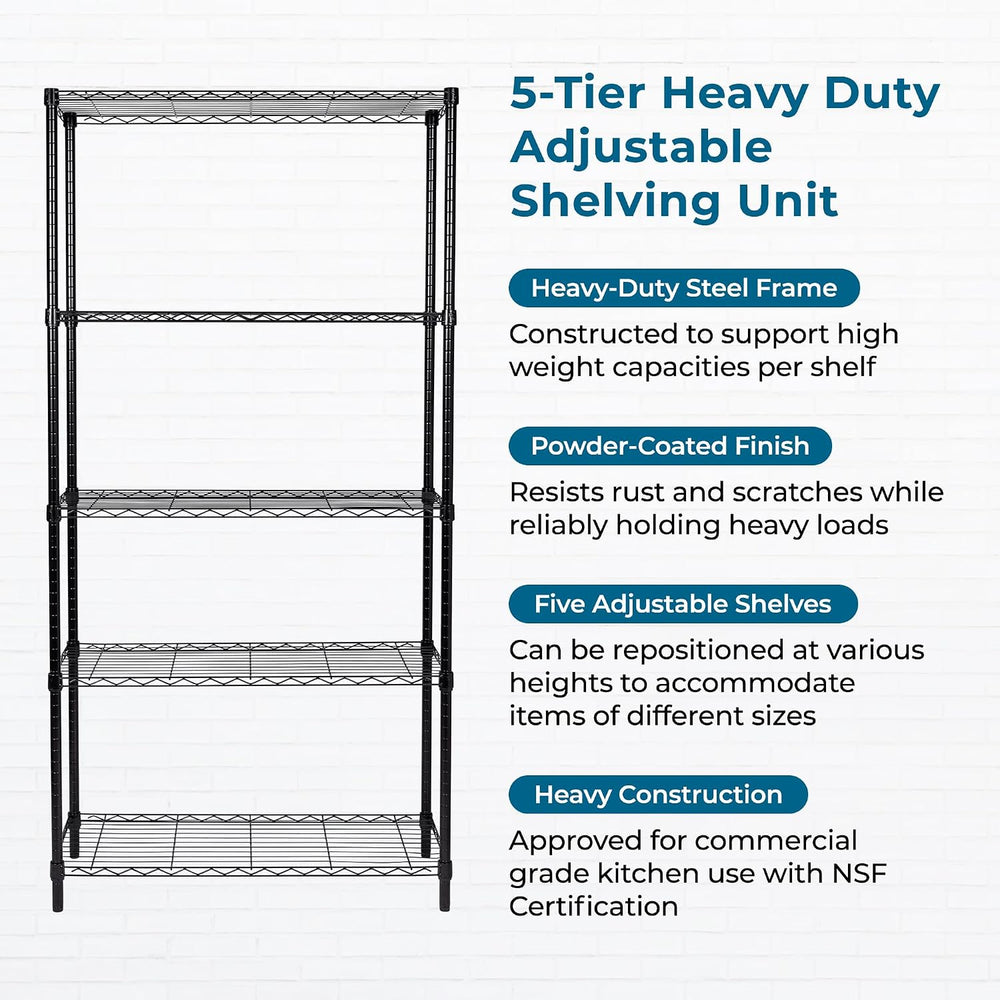 Honey-Can-Do 5-Tier Black Wire Shelf, NSF, 200 lb/Shelf, 36x14x72 in
